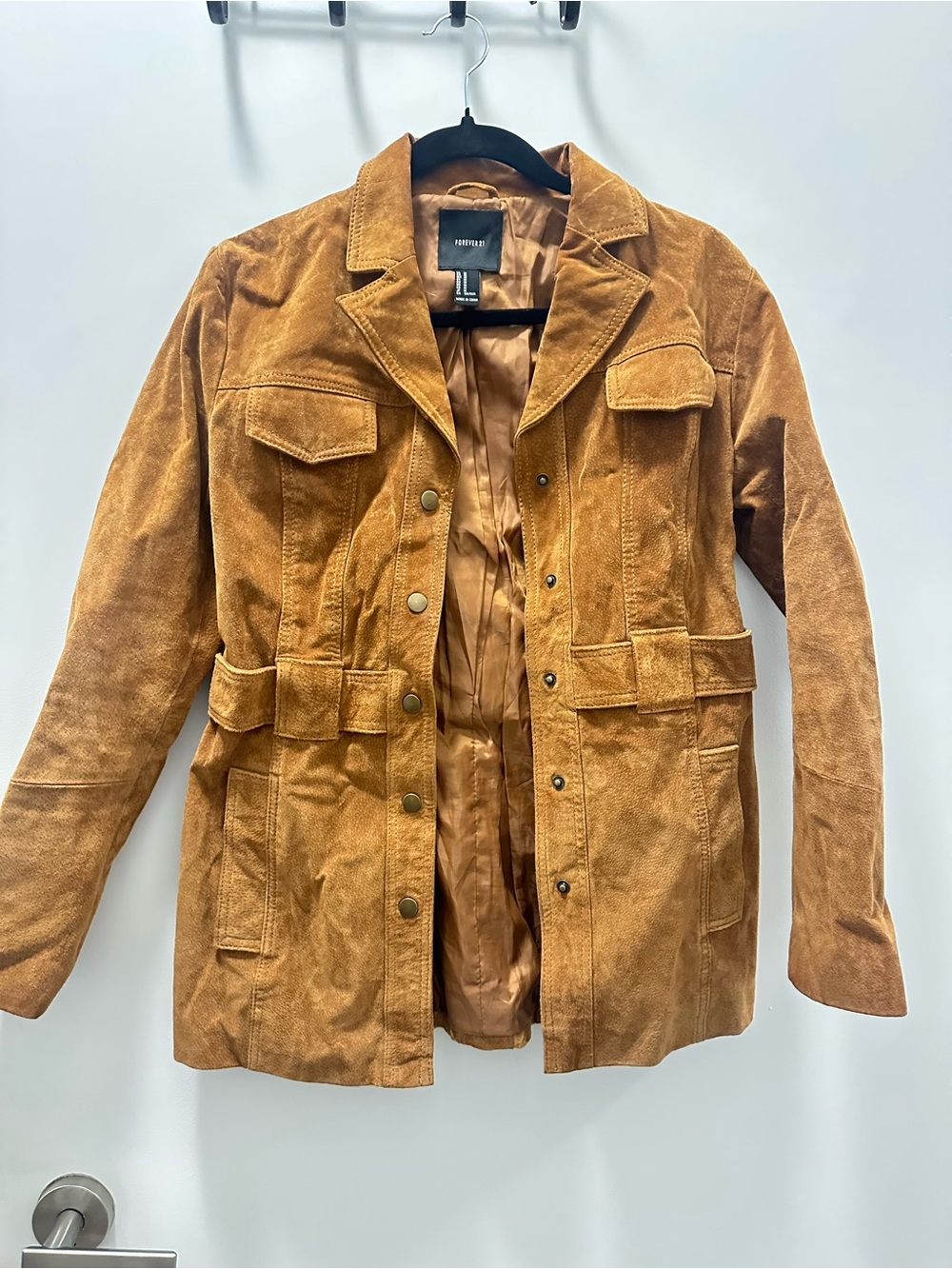 Forever 21 Suede Utility Jacket in Tan Brown